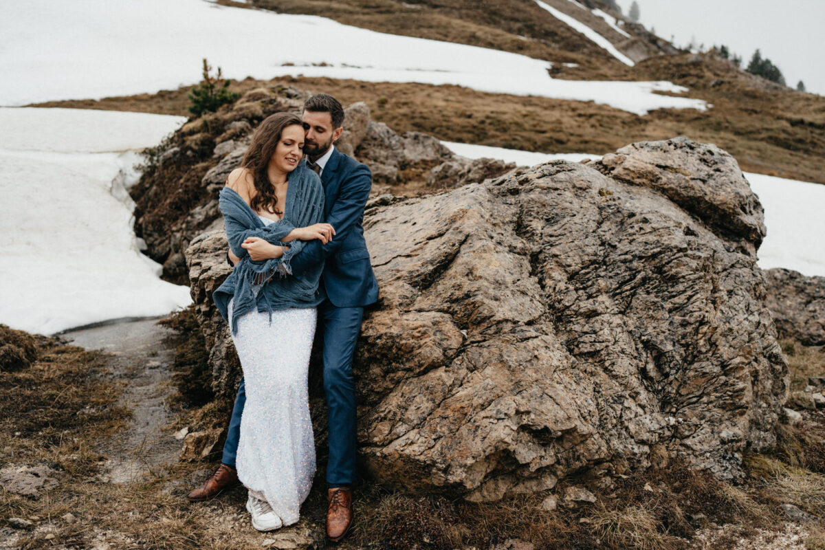 Dolomiten Unesco Weltkulturerbe Hochzeitsfotografin, Berge, Nebel, Brautpaar,